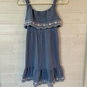 Old Navy Blue Ruffle Dress with White Trim